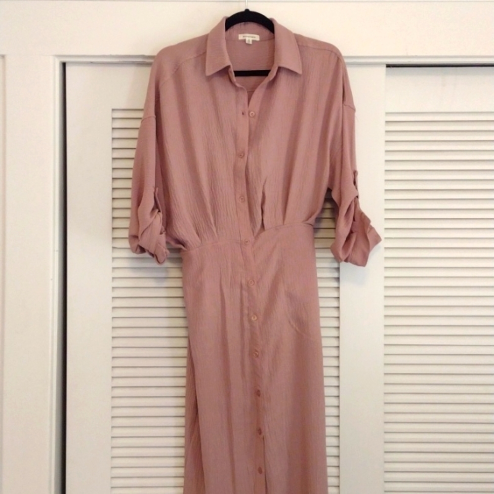 Max Studio Taupe Midi/Maxi button down Dress. Size: S